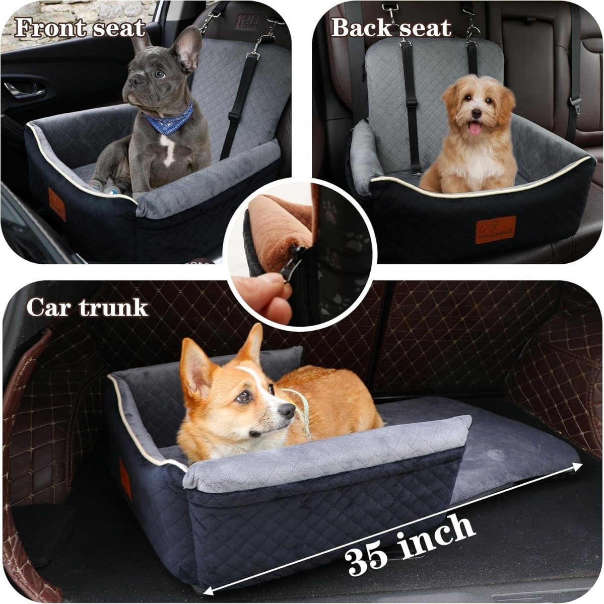 2 in 1 Dog Car Seat Booster Bed Travel Cushion Small Medium Dogs - Kwikley