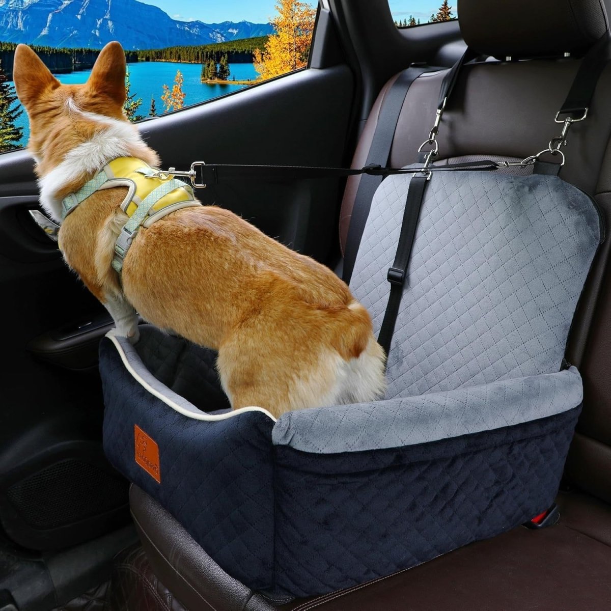 2 in 1 Dog Car Seat Booster Bed Travel Cushion Small Medium Dogs - Kwikley
