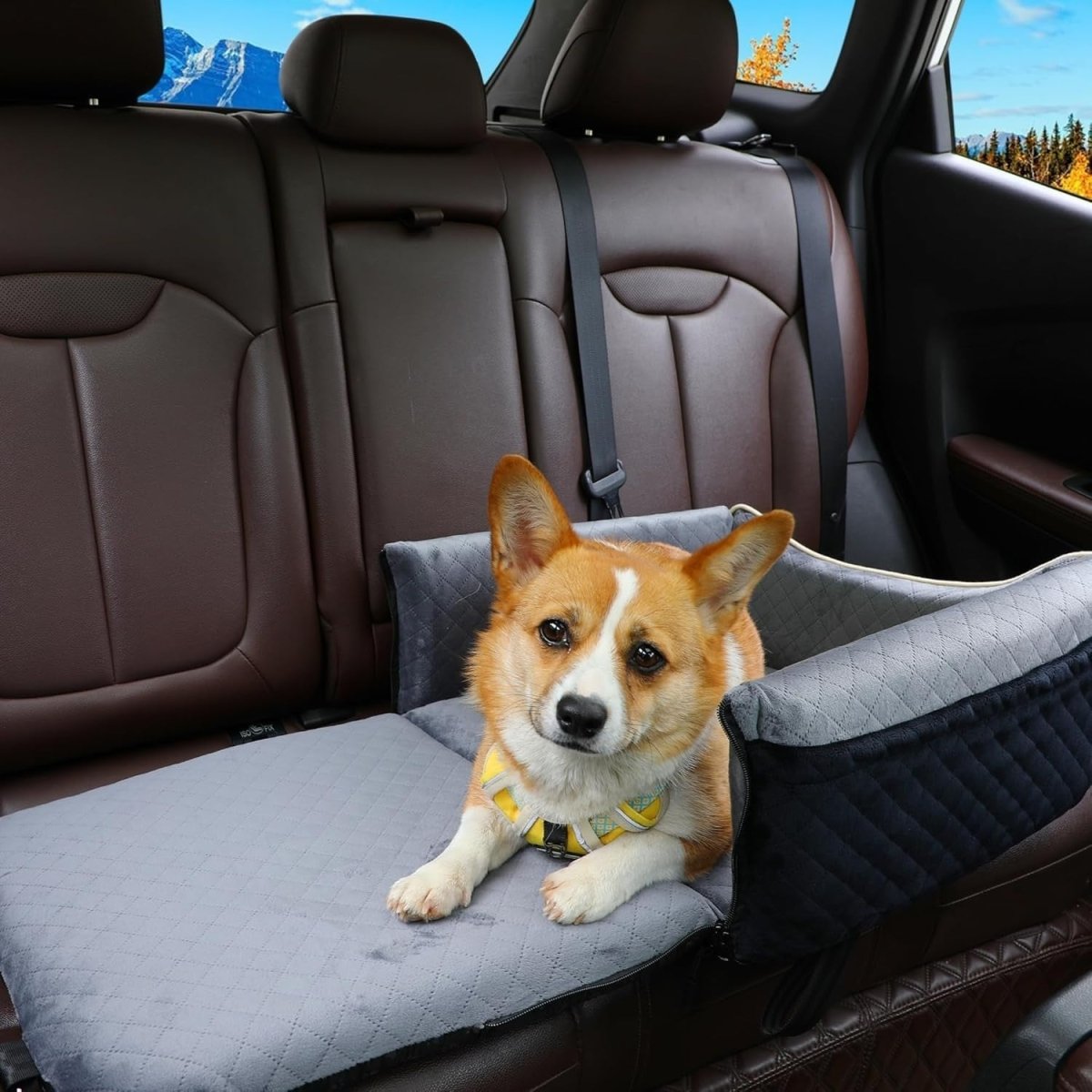 2 in 1 Dog Car Seat Booster Bed Travel Cushion Small Medium Dogs - Kwikley