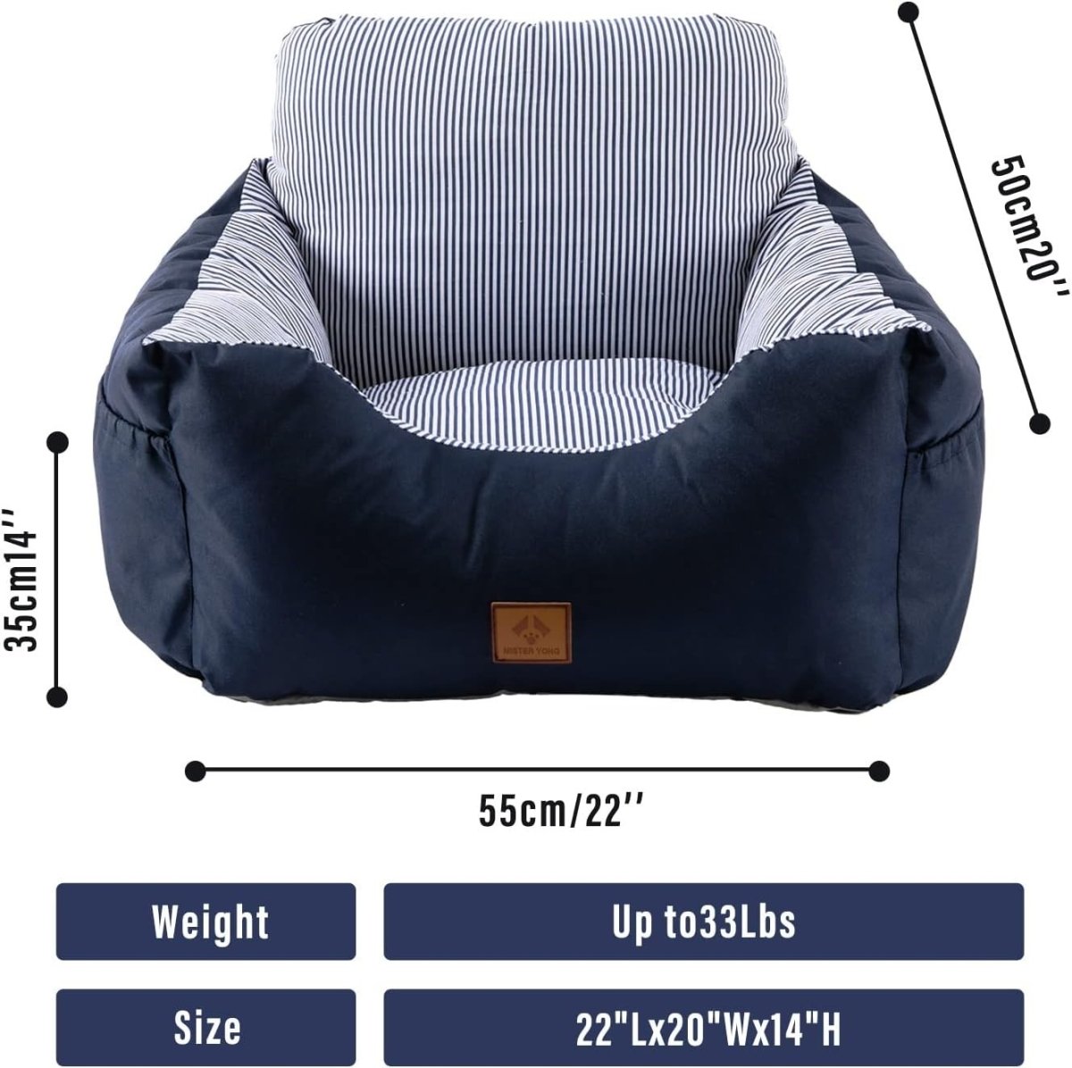 2 in 1 Dog Car Seat Booster Bed Washable Pet Travel Carrier 55x50cm - Kwikley
