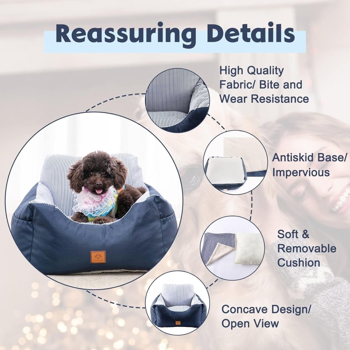 2 in 1 Dog Car Seat Booster Bed Washable Pet Travel Carrier 55x50cm - Kwikley
