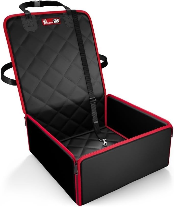 2 in 1 Dog Car Seat Booster Bed Waterproof Travel Cover Black Red - Kwikley