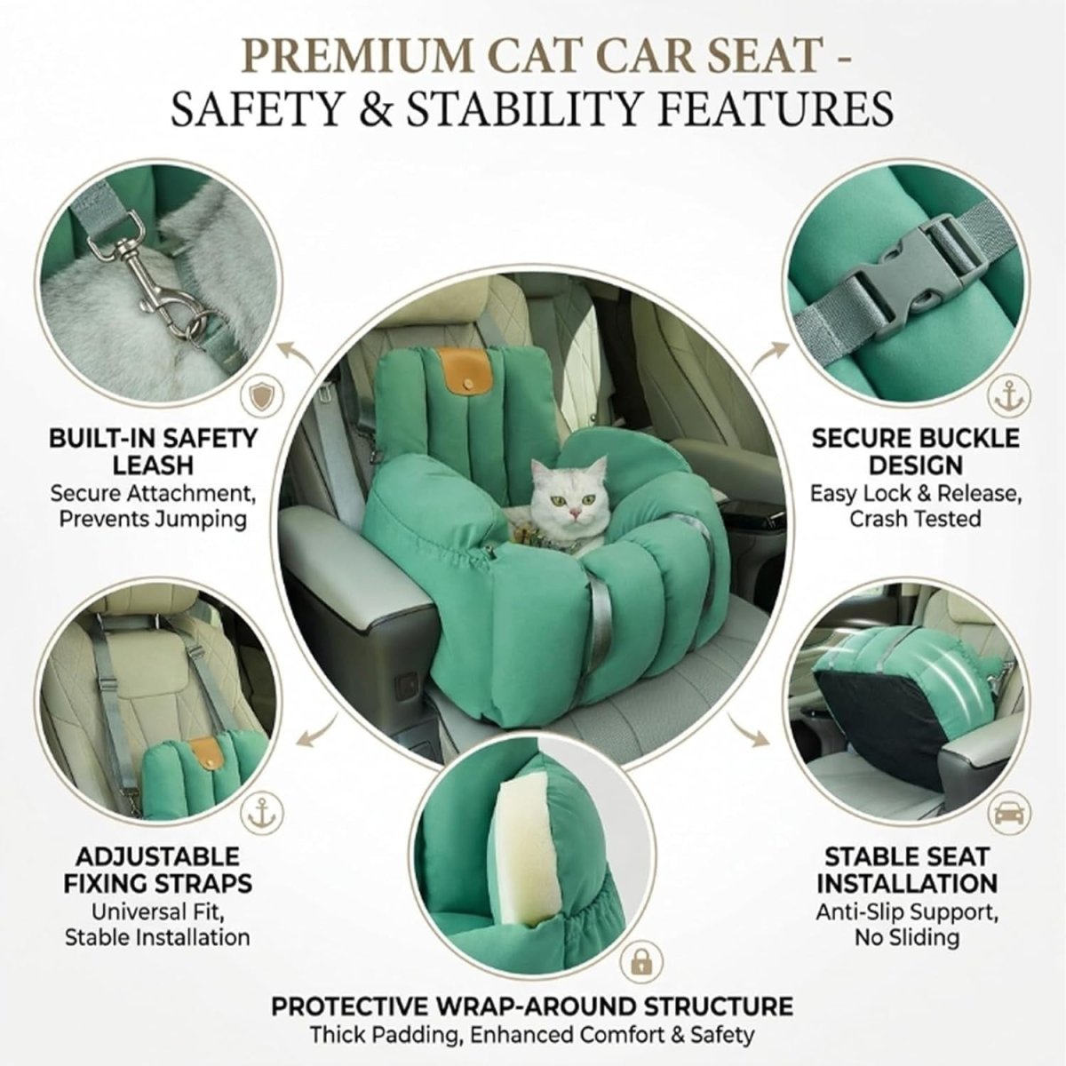 2 in 1 Dog Cat Car Seat Carrier Bed Travel Bag Safety Leash Portable - Kwikley