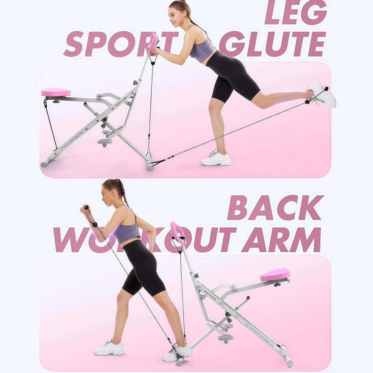 2 in 1 Foldable Squat Rowing Machine w LCD 4 Bands Home Trainer - Kwikley