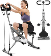 2 in 1 Foldable Squat Rowing Machine w LCD 4 Bands Home Trainer - Kwikley
