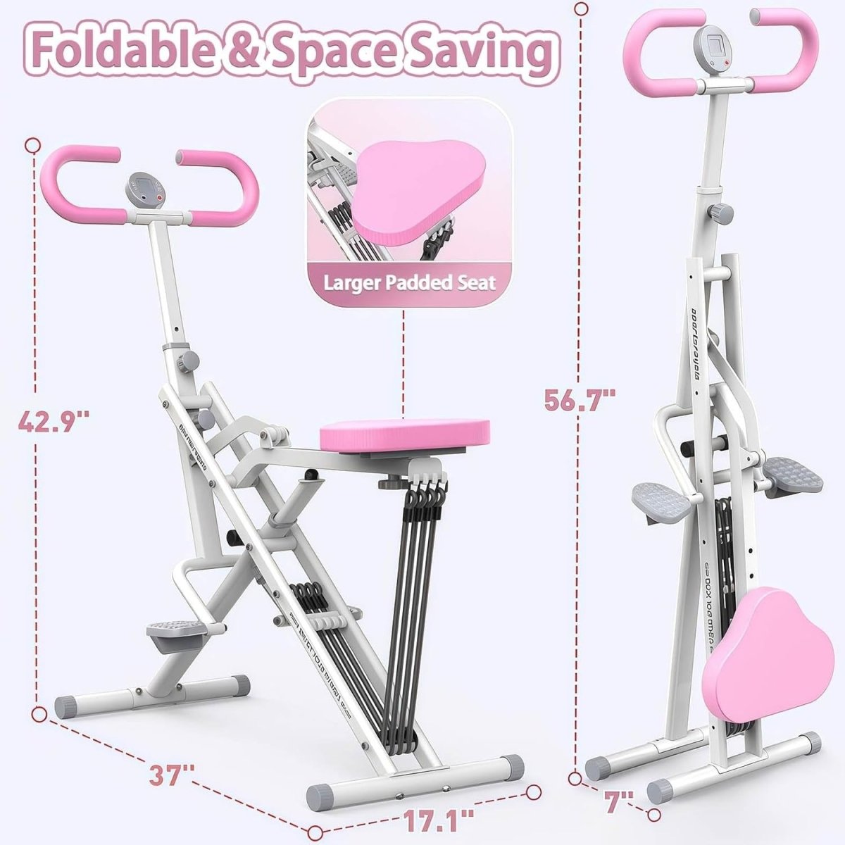 2 in 1 Foldable Squat Rowing Machine w LCD 4 Bands Home Trainer - Kwikley