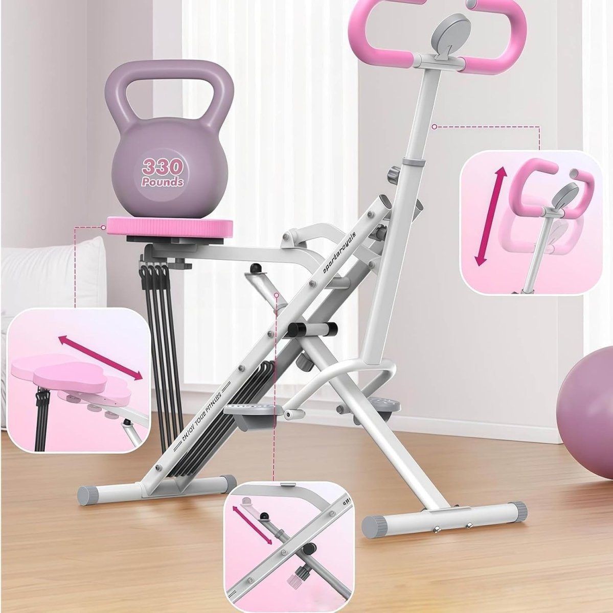 2 in 1 Foldable Squat Rowing Machine w LCD 4 Bands Home Trainer - Kwikley
