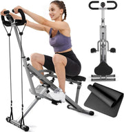 2 in 1 Foldable Squat Rowing Machine w LCD 4 Bands Home Workout - Kwikley