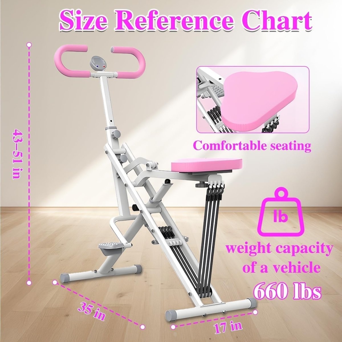 2 in 1 Foldable Squat Rowing Machine w LCD 4 Bands Home Workout - Kwikley