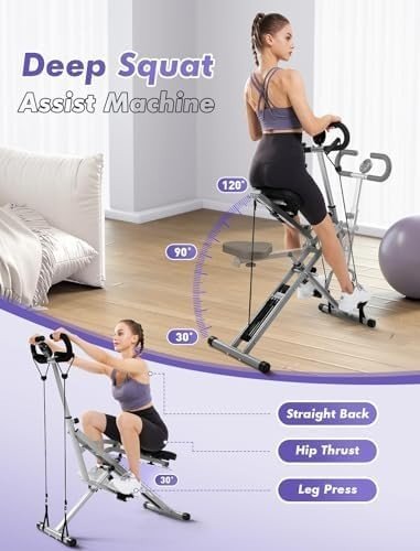 2 in 1 Foldable Squat Rowing Press Machine w Resistance Bands Home - Kwikley
