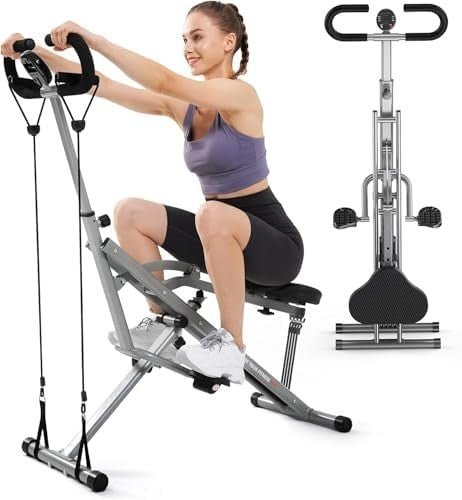 2 in 1 Foldable Squat Rowing Press Machine w Resistance Bands Home - Kwikley