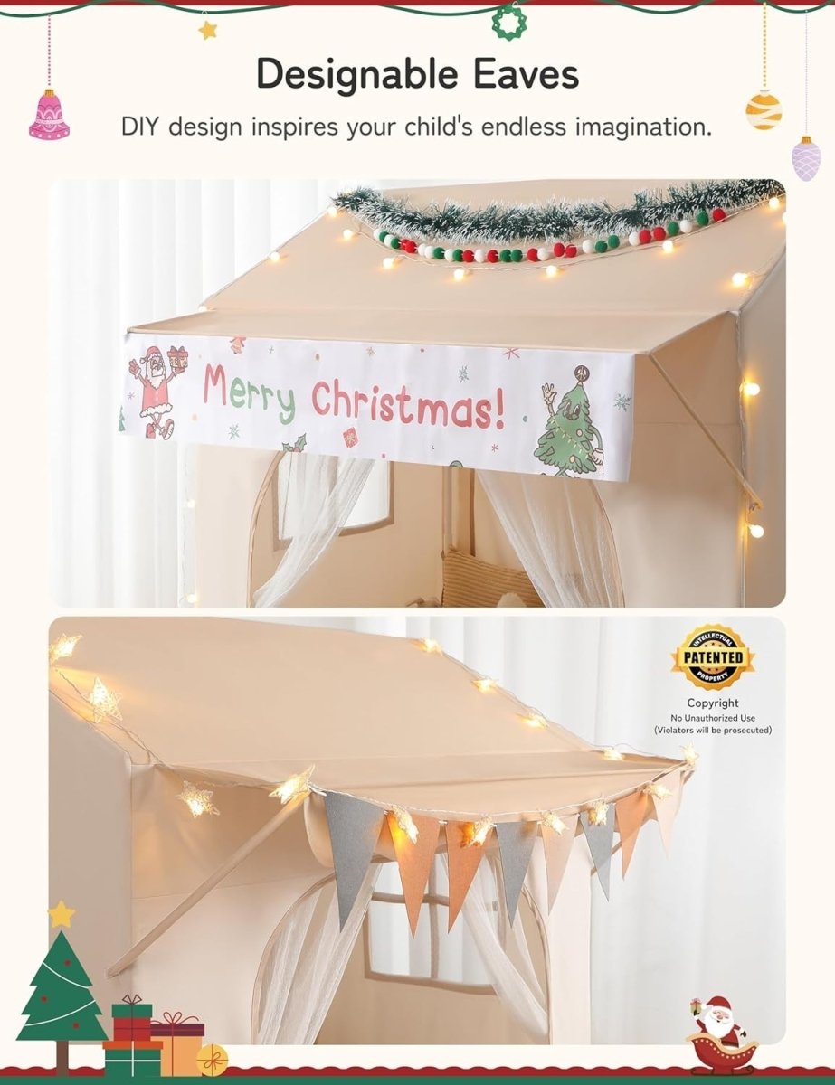2 in 1 Kids Play Tent Bed Tent with Lights Mat Large Indoor House - Kwikley