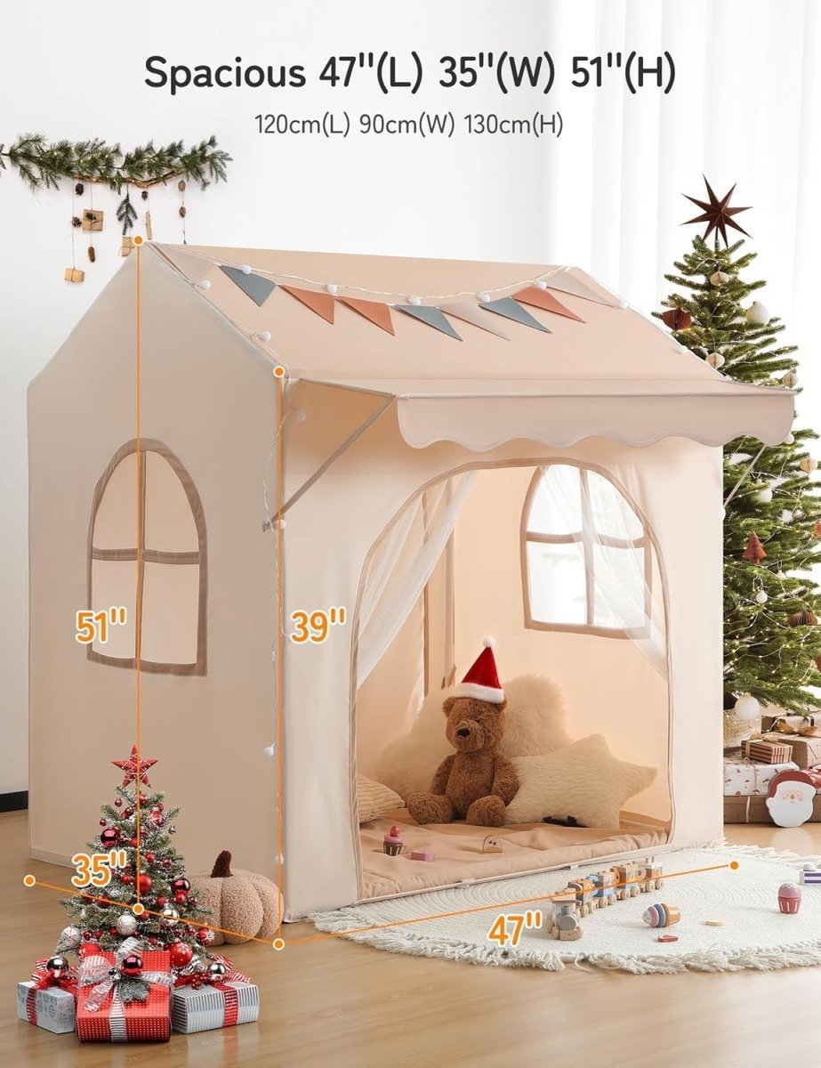 2 in 1 Kids Play Tent Bed Tent with Lights Mat Large Indoor House - Kwikley
