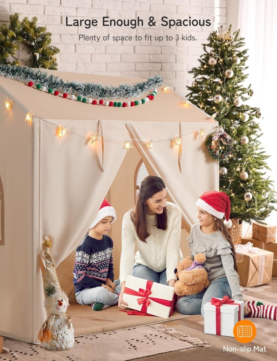2 in 1 Kids Play Tent Bed Tent with Lights Mat Large Indoor House - Kwikley