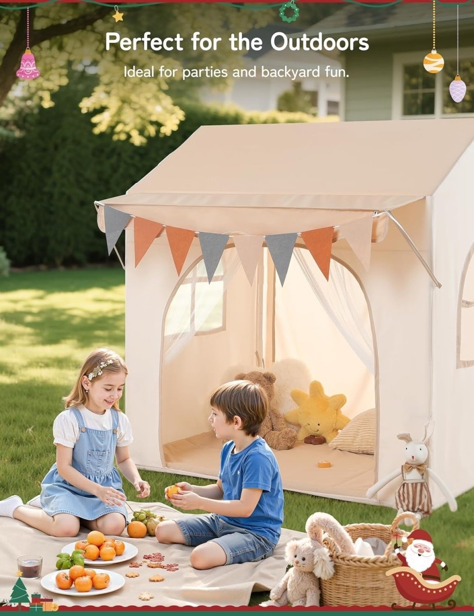 2 in 1 Kids Play Tent Bed Tent with Lights Mat Large Indoor House - Kwikley
