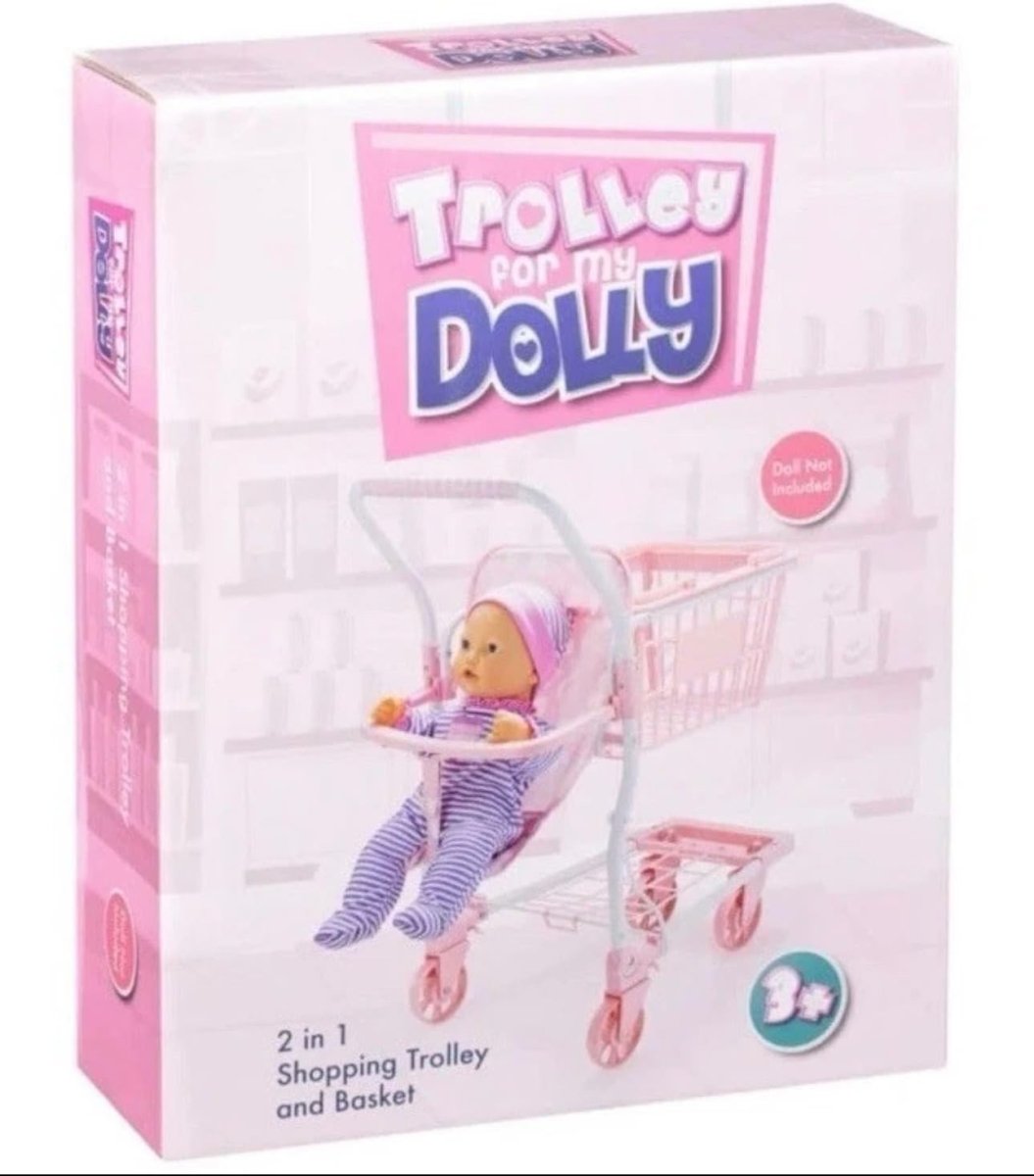 2 in 1 Kids Shopping Trolley Doll Push Cart Basket Toy with Wheels - Kwikley