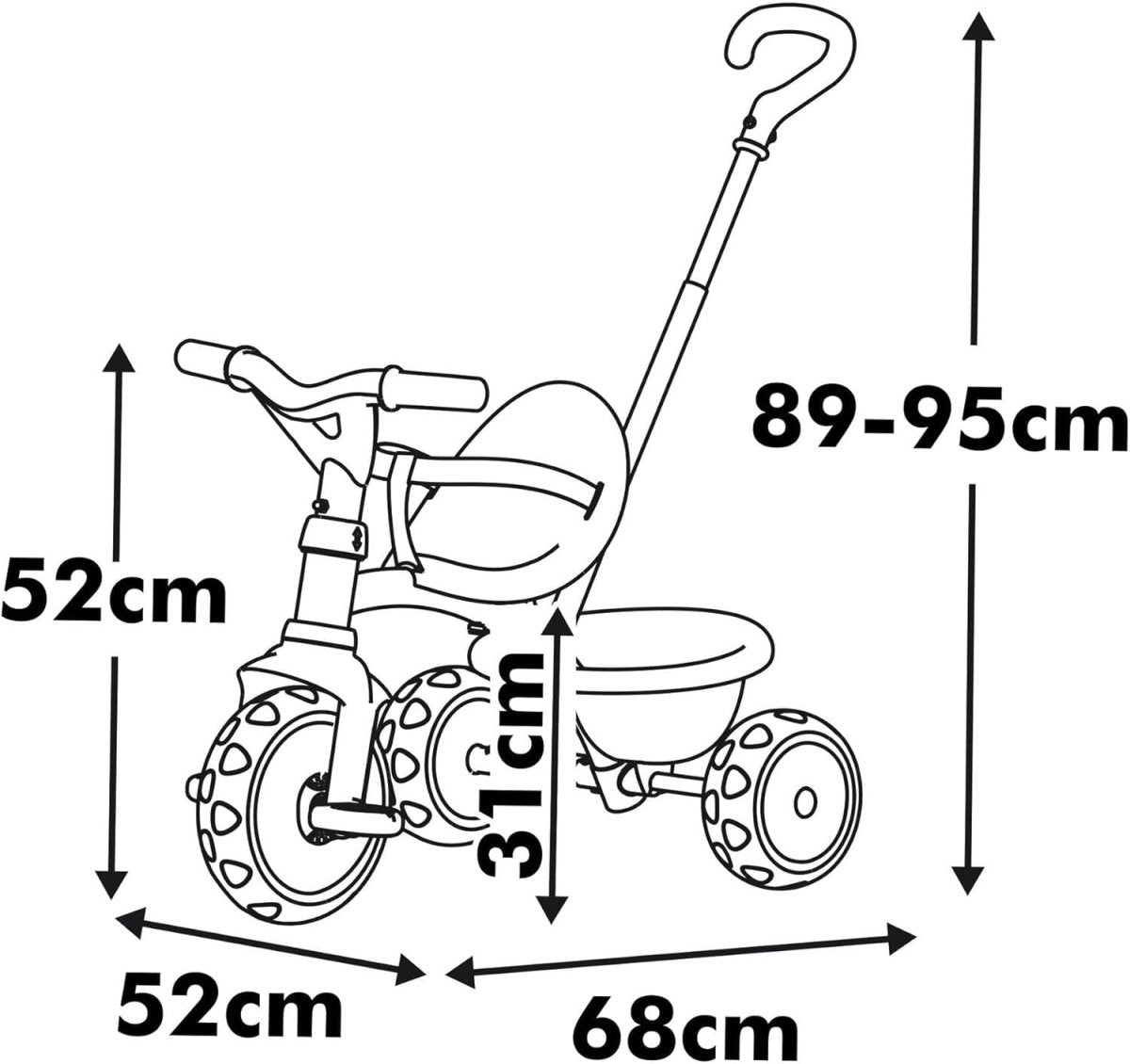 2 In 1 Kids Tricycle Parent Push Handle Safety Harness Pink Toddler Trike - Kwikley