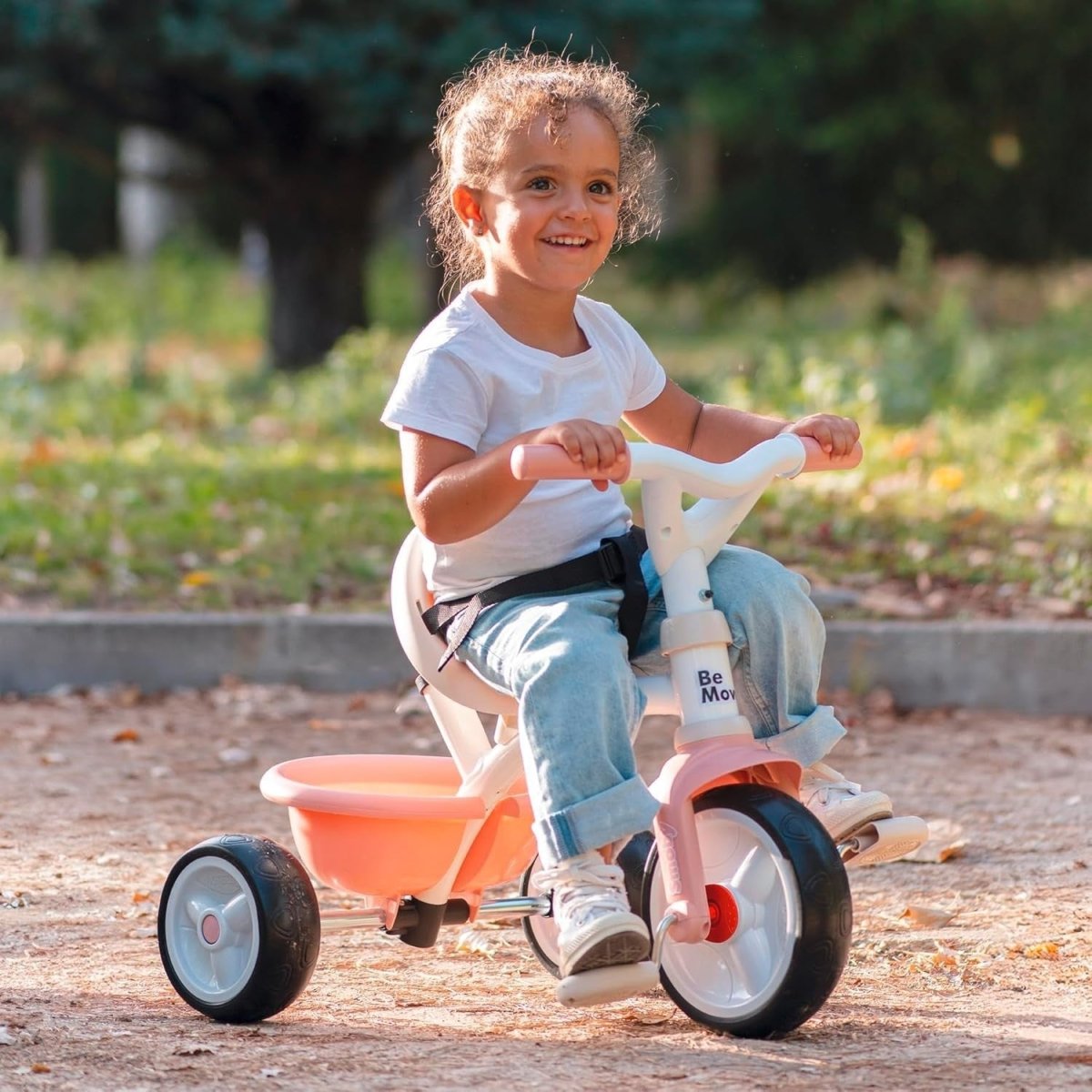 2 In 1 Kids Tricycle Parent Push Handle Safety Harness Pink Toddler Trike - Kwikley