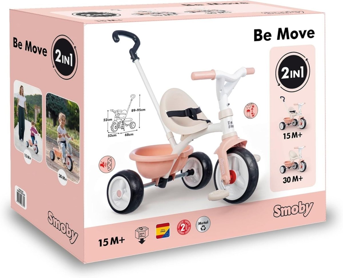 2 In 1 Kids Tricycle Parent Push Handle Safety Harness Pink Toddler Trike - Kwikley