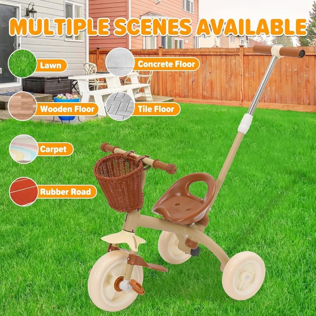 2 in 1 Kids Tricycle Push Trike Balance Bike w Parent Handle Green - Kwikley