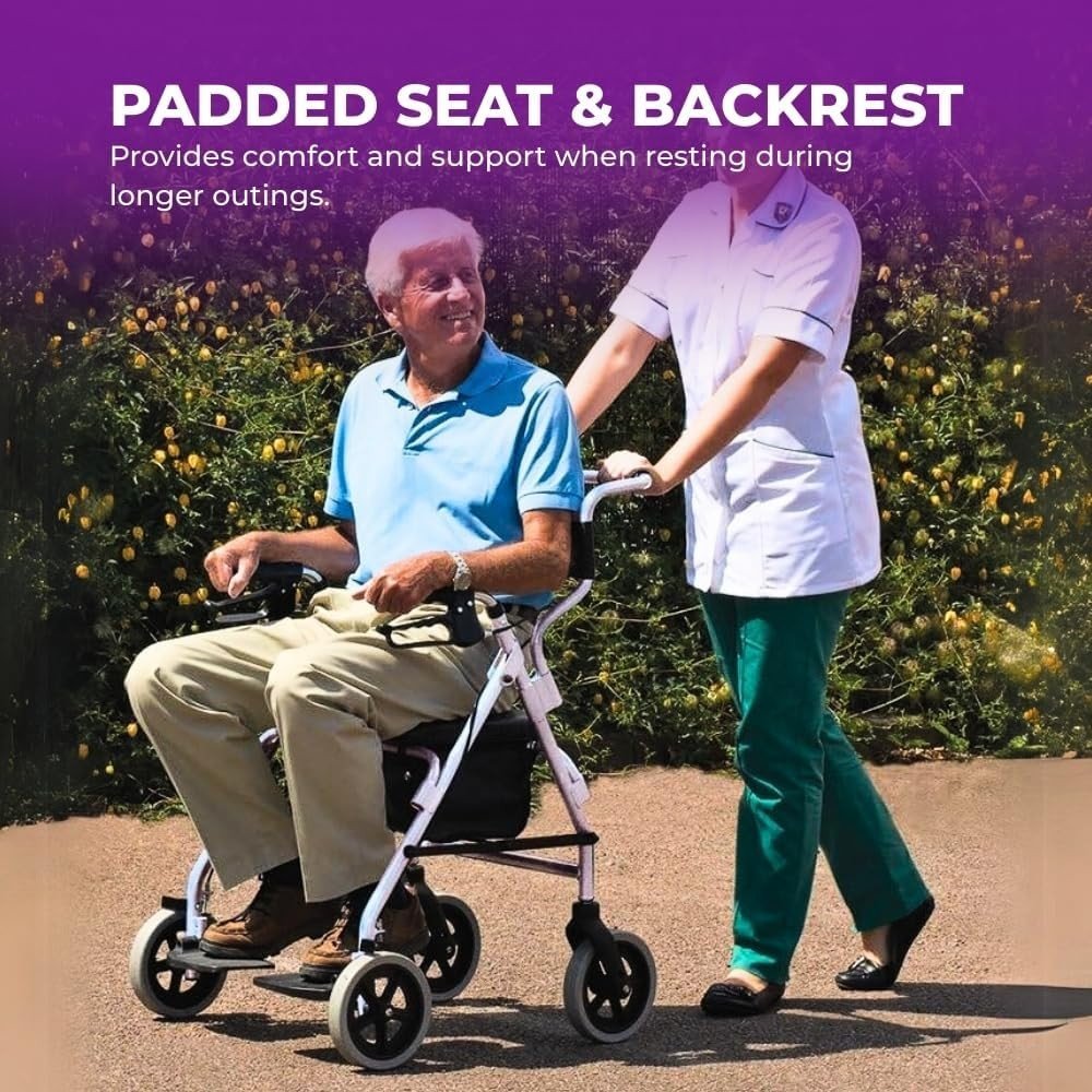 2 in 1 Rollator Walker Transit Chair Folding Height Adjustable Seat Wheels - Kwikley