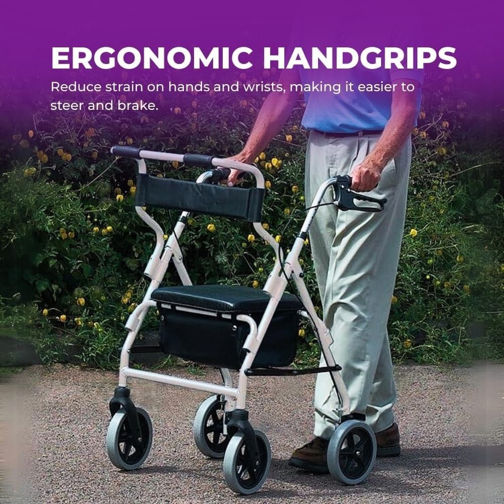 2 in 1 Rollator Walker Transit Chair Folding Height Adjustable Seat Wheels - Kwikley