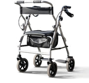 2 in 1 Rollator Walker Transit Chair Folding Height Adjustable Seat Wheels - Kwikley