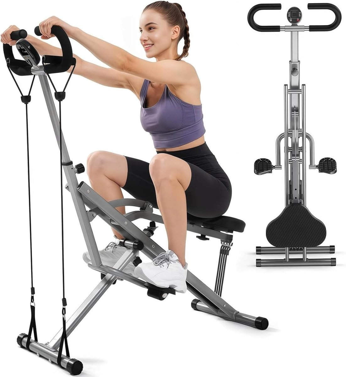 2 in 1 Squat Machine Rowing Trainer Foldable Home Gym Glutes Legs - Kwikley