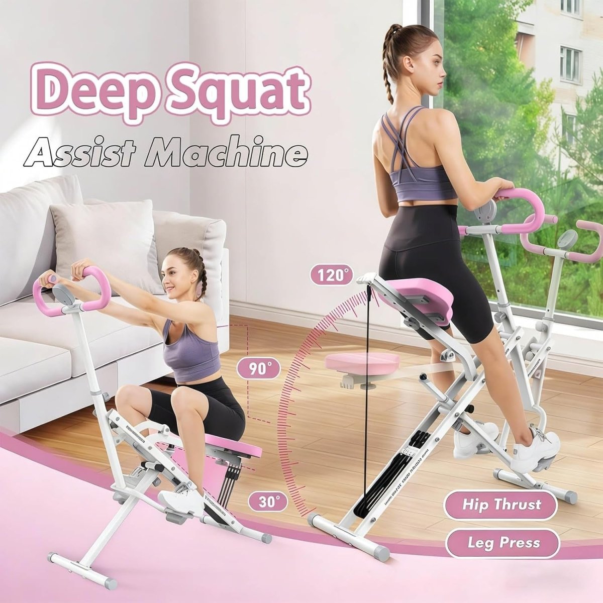 2 in 1 Squat Machine Rowing Trainer Foldable Home Gym Glutes Legs - Kwikley