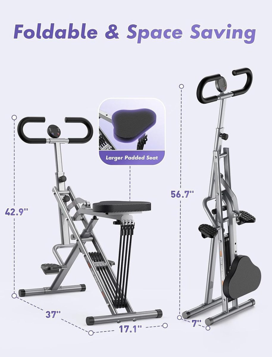 2 in 1 Squat Rowing Machine 330LB Foldable w 4 Resistance Bands - Kwikley