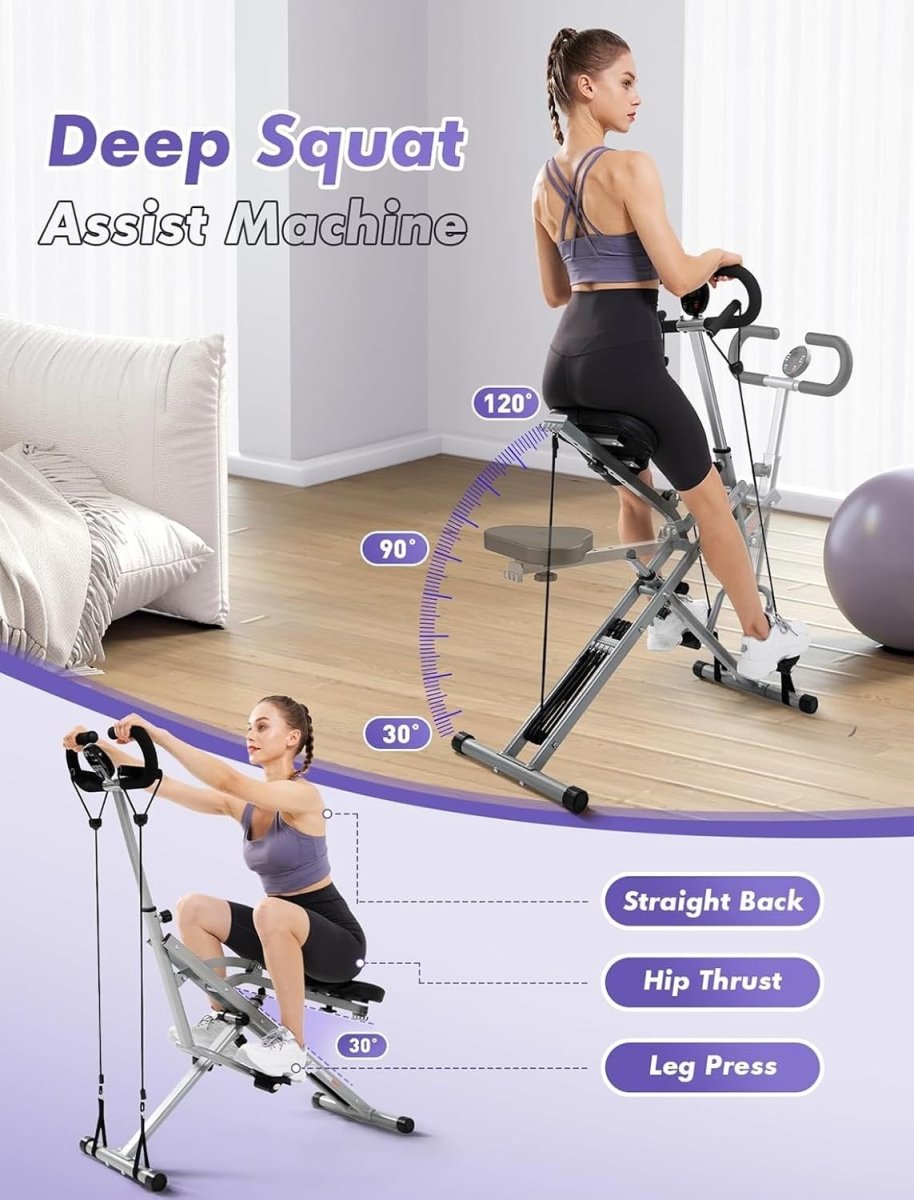 2 in 1 Squat Rowing Machine 330LB Foldable w 4 Resistance Bands - Kwikley