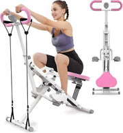 2-in-1 Squat Rowing Machine Adjustable Bands Foldable Core Glute Leg Trainer - Kwikley