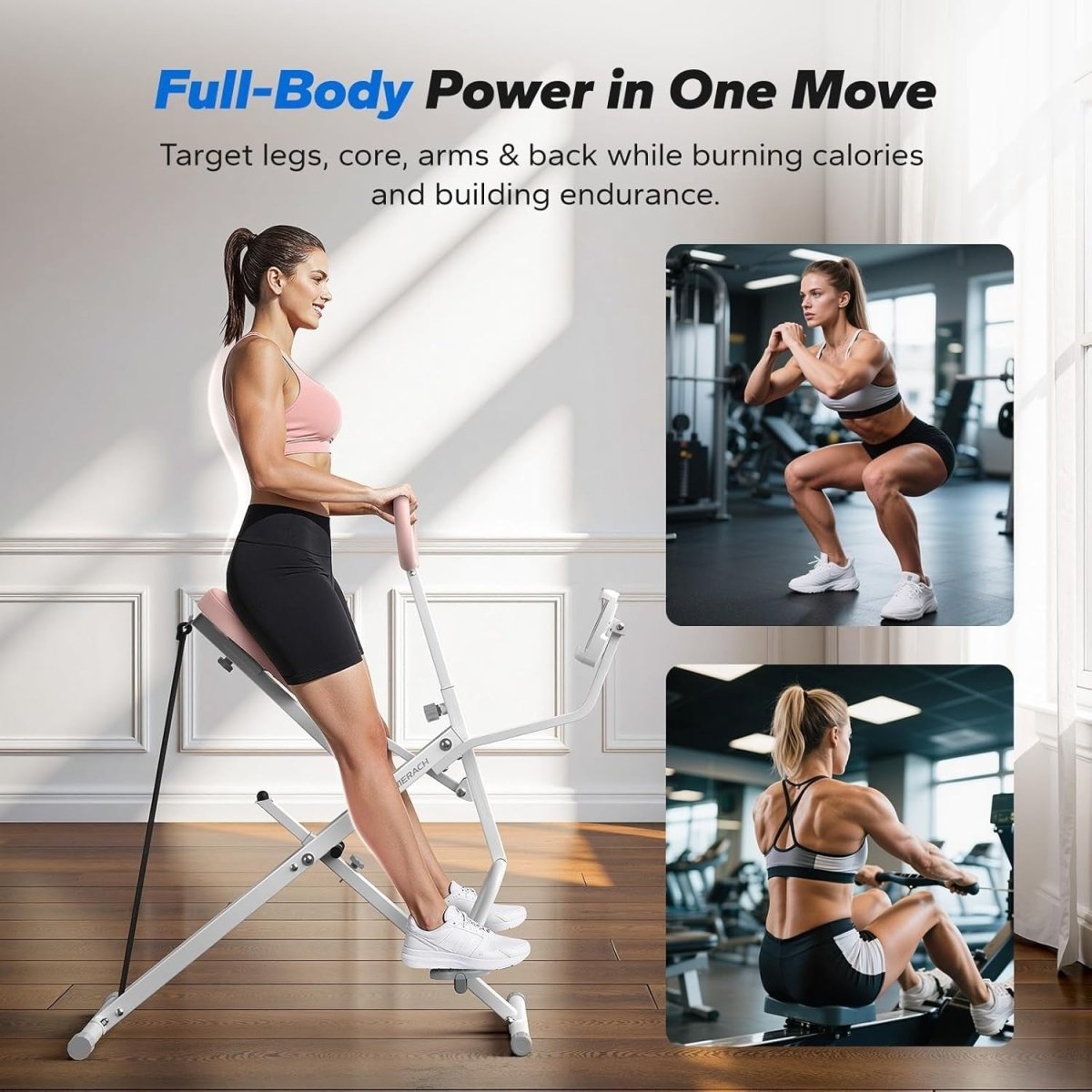 2 in 1 Squat Rowing Machine Foldable Home Gym Glute Leg Trainer - Kwikley