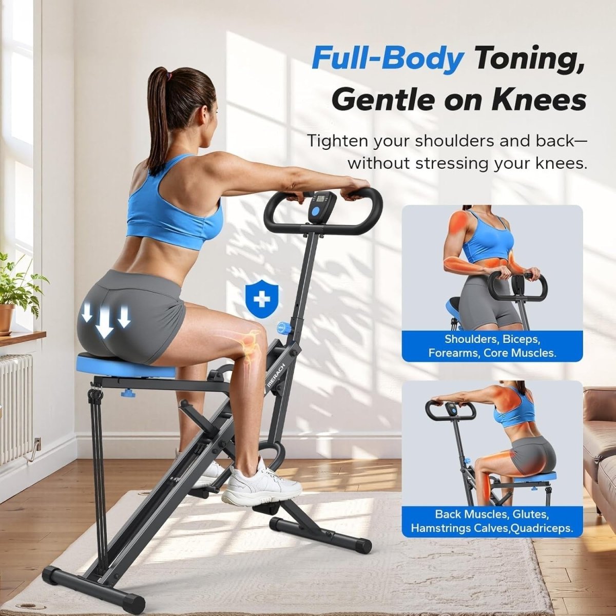 2 in 1 Squat Rowing Machine Foldable Home Gym Glute Leg Trainer Grey - Kwikley