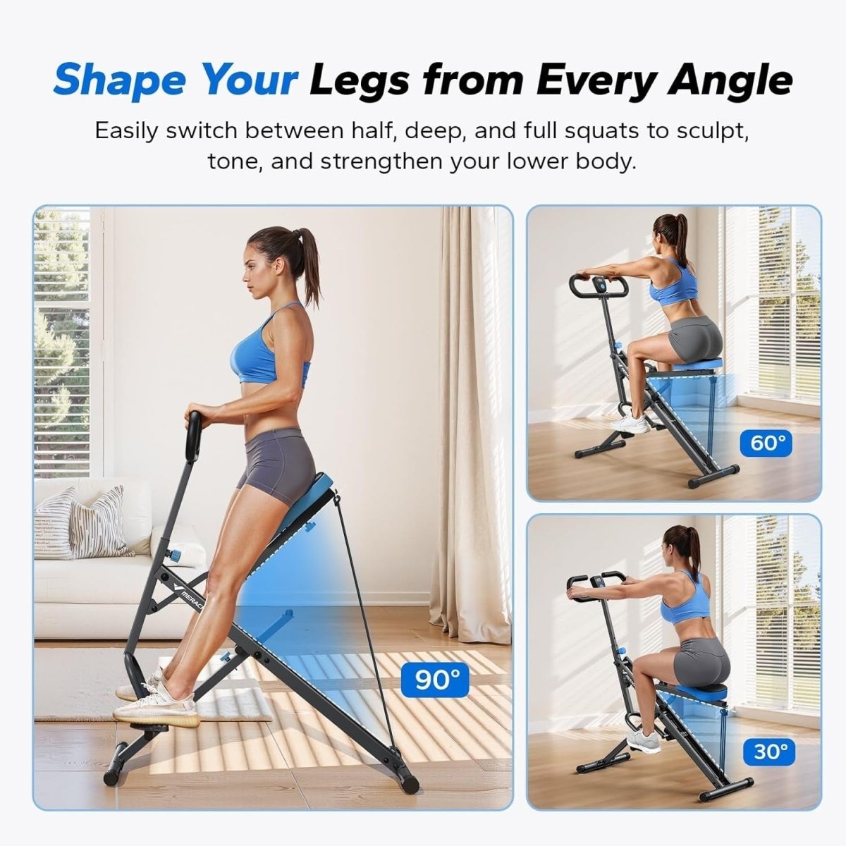 2 in 1 Squat Rowing Machine Foldable Home Gym Glute Leg Trainer Grey - Kwikley