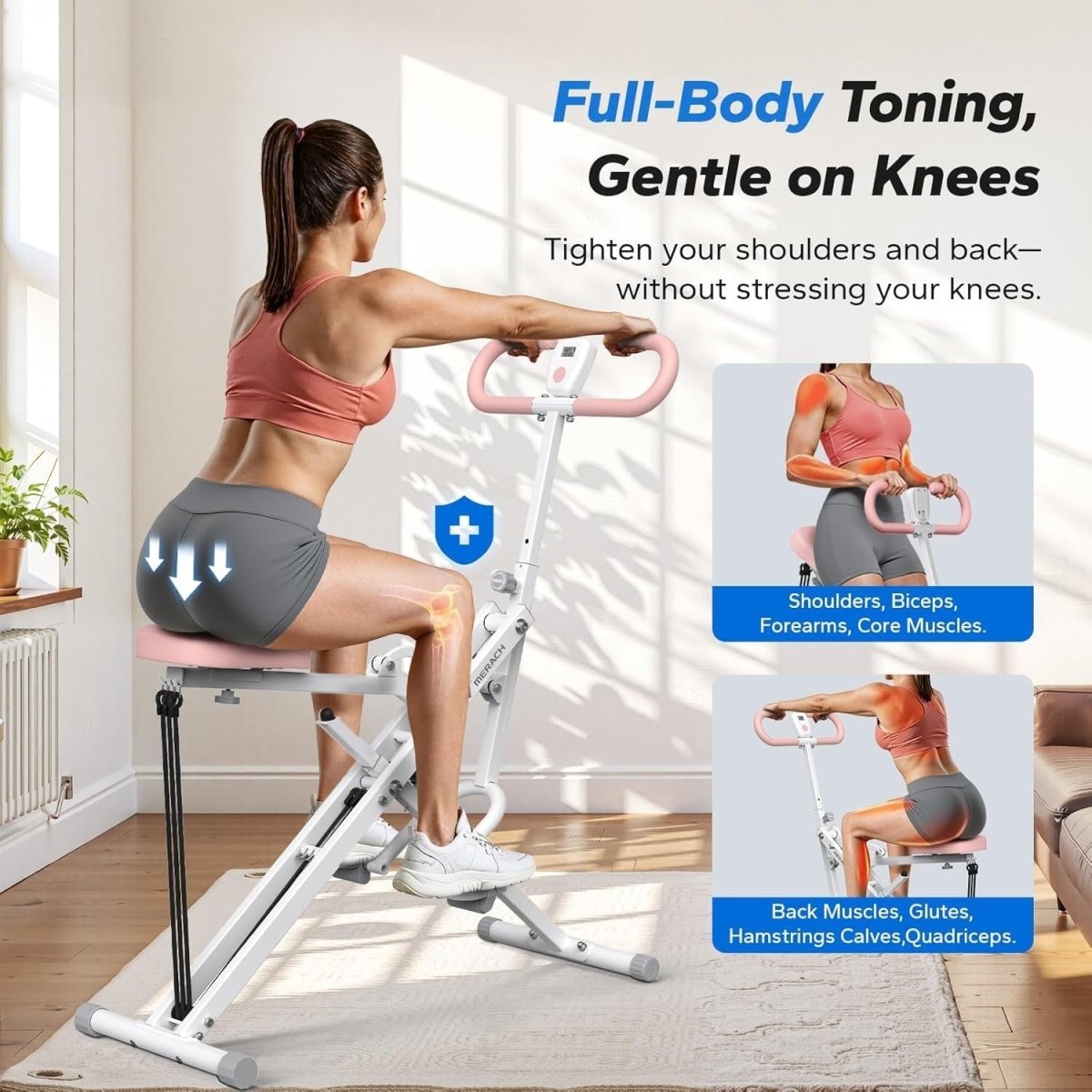 2 in 1 Squat Rowing Machine Foldable Home Gym Glute Leg Trainer White - Kwikley