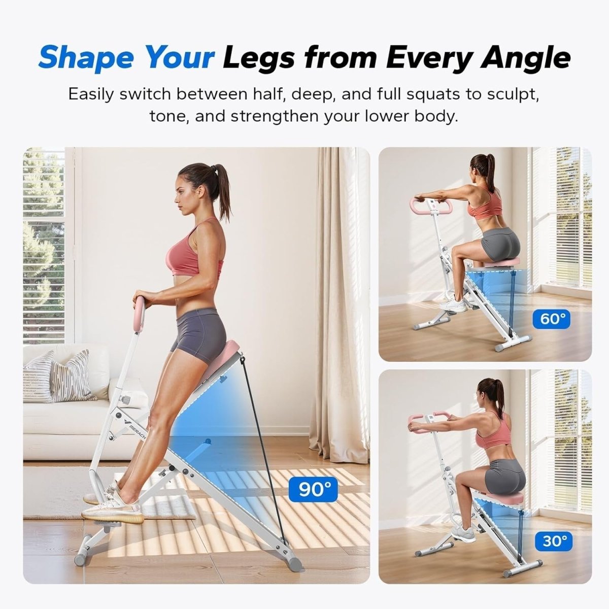 2 in 1 Squat Rowing Machine Foldable Home Gym Glute Leg Trainer White - Kwikley