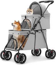 2 Layer Dog Stroller Pet Buggy Foldable Pushchair for Cats 24kg - Kwikley
