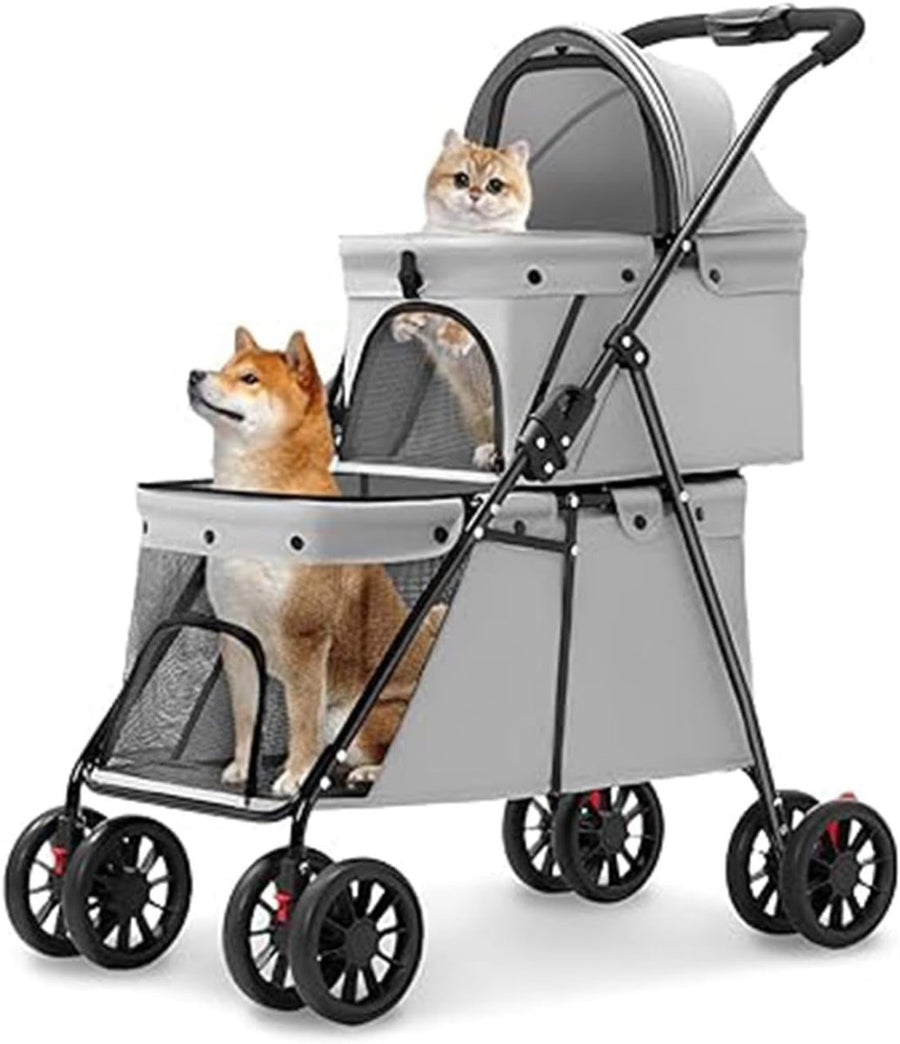 2 Layer Dog Stroller Pet Buggy Foldable Pushchair for Cats 24kg - Kwikley