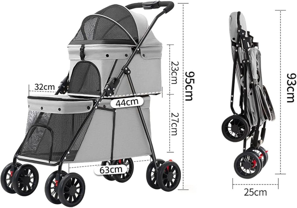 2 Layer Dog Stroller Pet Buggy Foldable Pushchair for Cats 24kg - Kwikley