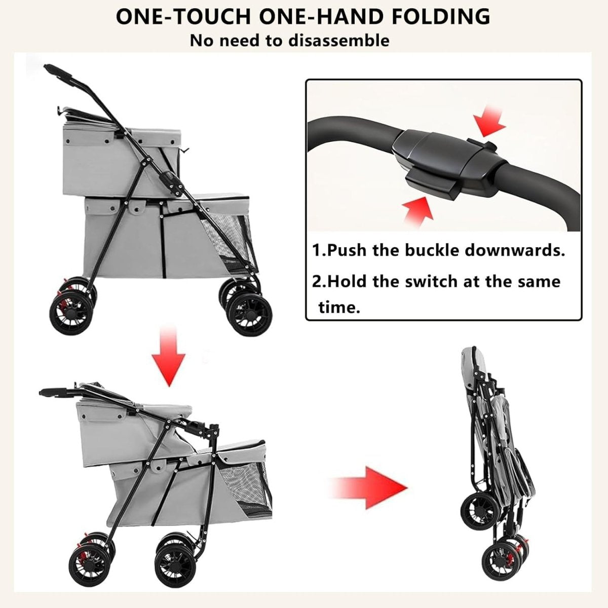 2 Layer Dog Stroller Pet Buggy Foldable Pushchair for Cats 24kg - Kwikley