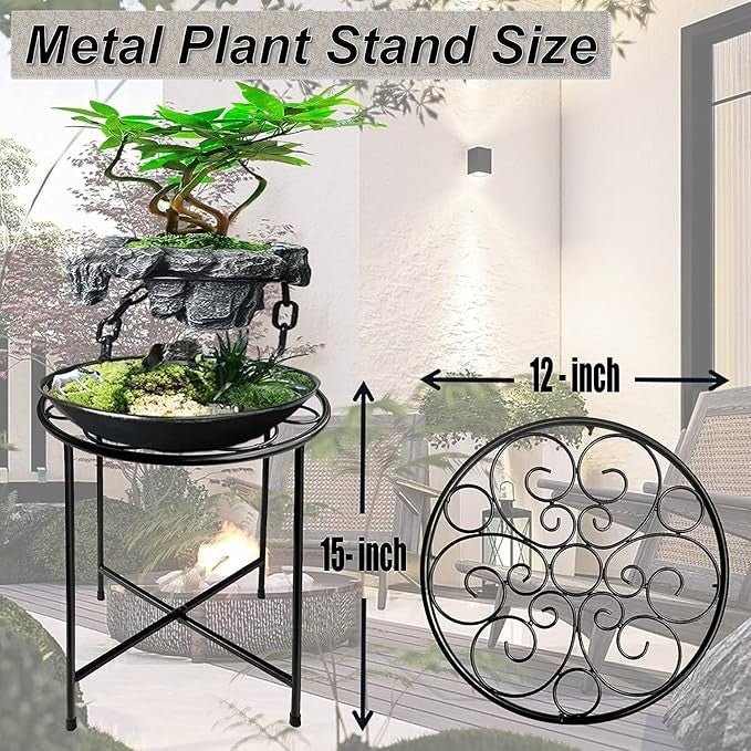 2 Pack 15" Tall Metal Plant Stands Indoor Outdoor Round Flower Pot Holder Black - Kwikley