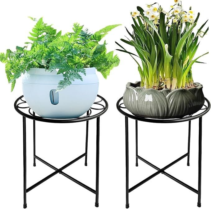 2 Pack 15" Tall Metal Plant Stands Indoor Outdoor Round Flower Pot Holder Black - Kwikley