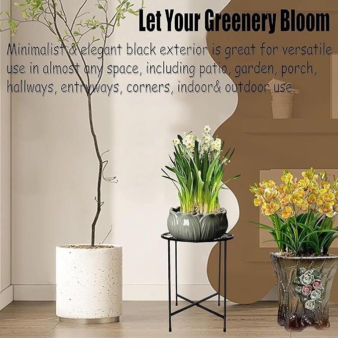 2 Pack 15" Tall Metal Plant Stands Indoor Outdoor Round Flower Pot Holder Black - Kwikley