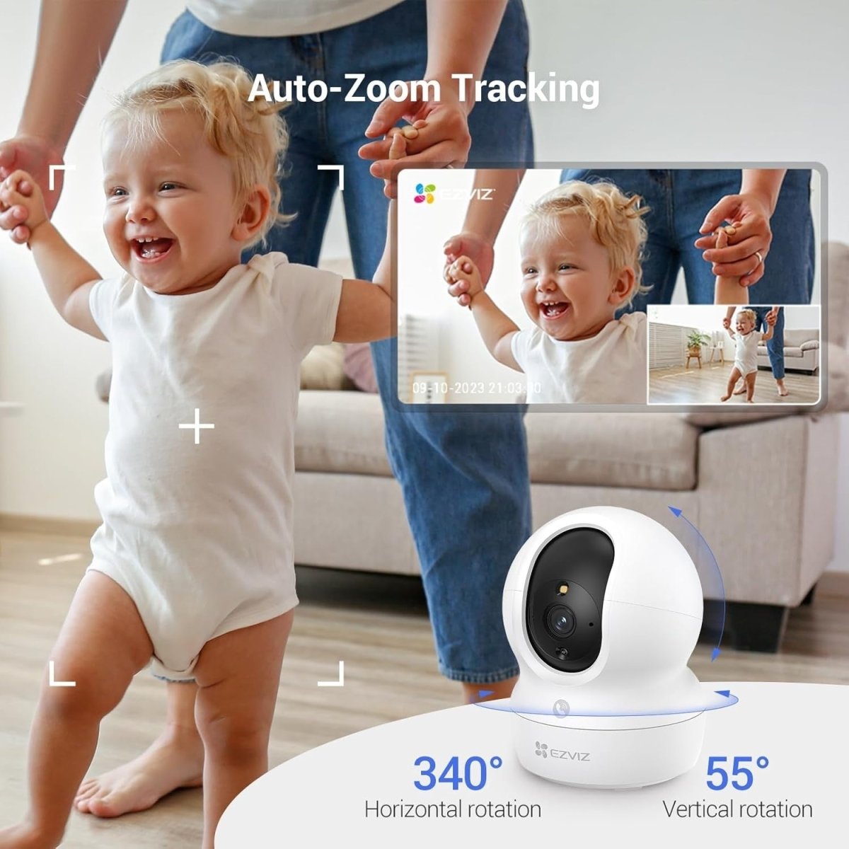 2 Pack 2K Indoor Security Cameras 360° Baby Pet Monitor WiFi CCTV - Kwikley