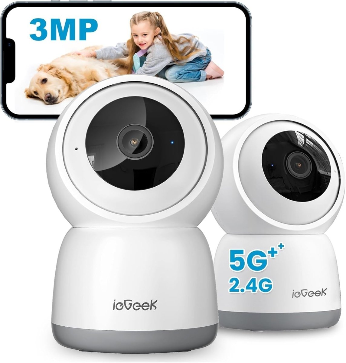 2 Pack 2K Indoor Security Cameras 360° PTZ WiFi Pet Baby Monitor - Kwikley