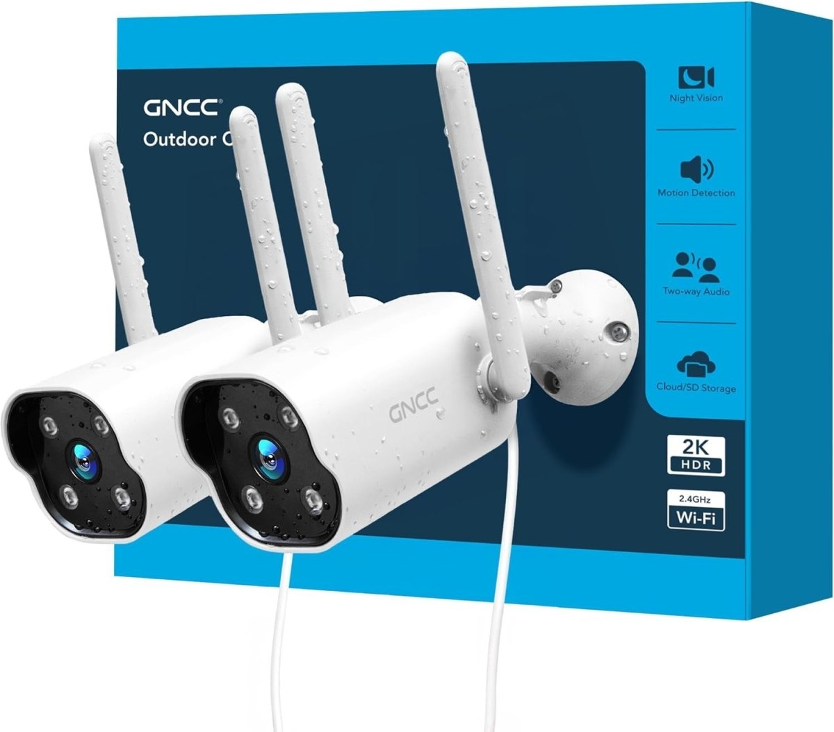 2 Pack 2K Outdoor Security Camera WiFi CCTV 24/7 Recording IP65 - Kwikley
