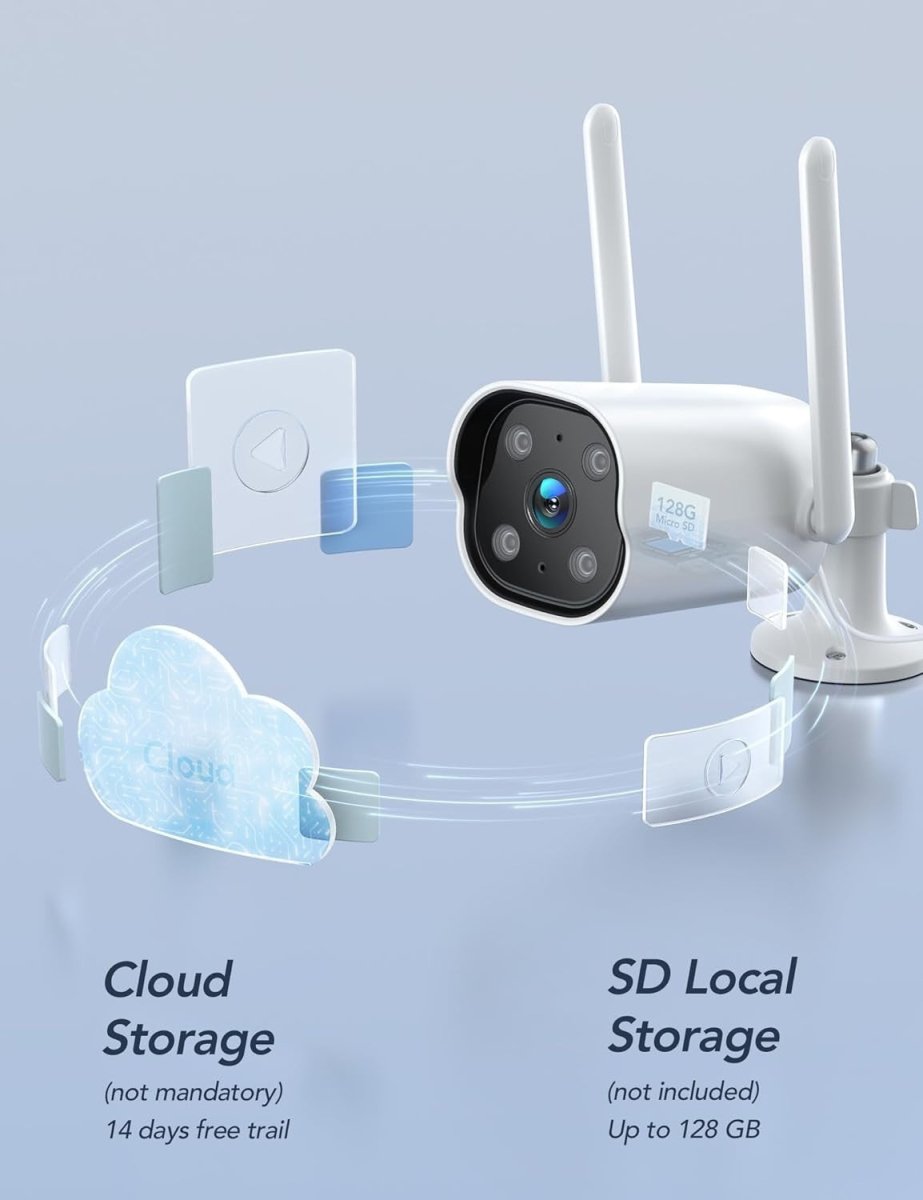 2 Pack 2K Outdoor Security Camera WiFi CCTV 24/7 Recording IP65 - Kwikley