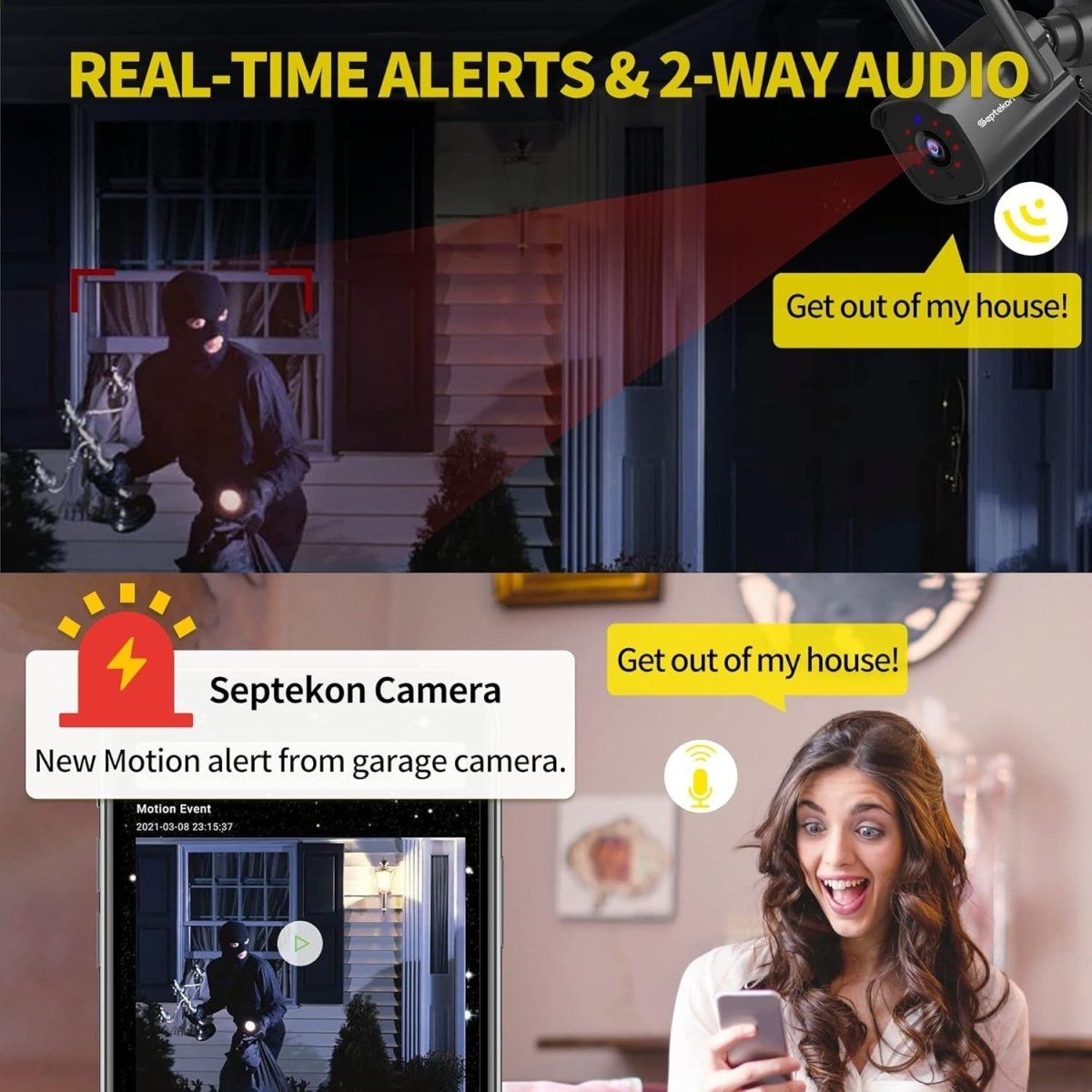 2 Pack 2K Outdoor Security Camera WiFi CCTV AI Motion Detection - Kwikley