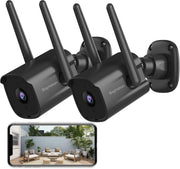 2 Pack 2K Outdoor Security Camera WiFi CCTV AI Motion Detection - Kwikley